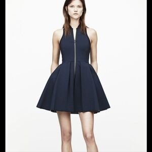 T By Alexander Wang Pleated Neoprene Scuba Dress in navy blue Size Small